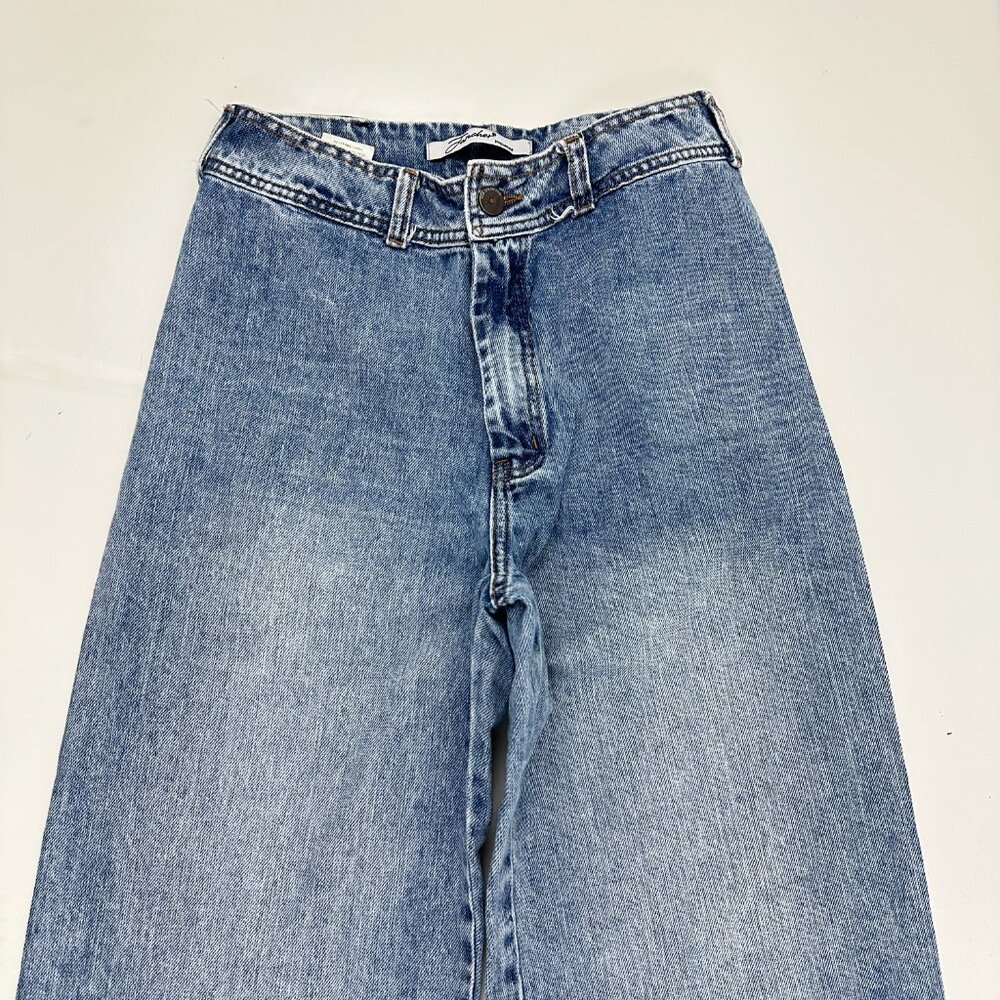 Jamcher High Rise Baggy Raw Hem Women's size 28 Medium Blue Denim Jeans - Picture 2 of 5